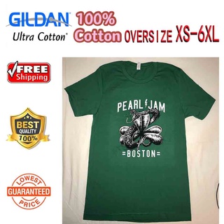 DIYTSHIRTMENSNEW Gildan ใหม่ เสื้อยืดผ้าฝ้าย พิมพ์มือ ลาย Pearl Jam Boston Fenway Park งูและใบโคลเวอร์ สีเขียว คอนเสิร์ท