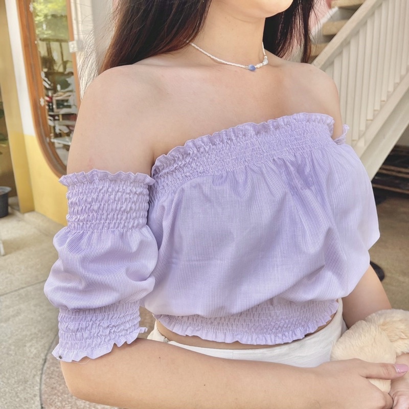 [พร้อมส่ง]เสื้อปาดไหล่รุ่นBubble สีBlueberry