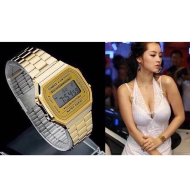 Casio นาฬิกาข้อมือผู้หญิง รุ่น A-168WGA-9W - Gold / ประกัน CMG