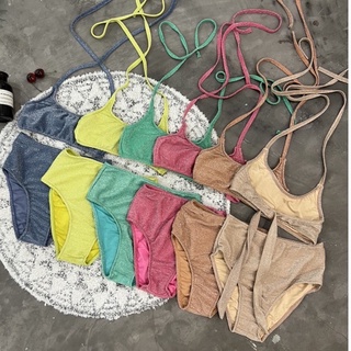 Nudeaholic **งดปลี่ยนหรือคืน Annessa glitter bikini set ชุดเซทบิกินี่ ผ้ากลิตเตอวิ้งสุดคิ้ว บิกินี่ผูกคอ SA LSP