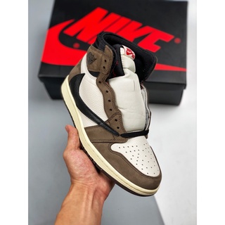 [God Version] Travis Scott X Nike Air Jordan 1 AJ1 retro high OG "Mocha" รองเท้าผ้าใบลําลอง