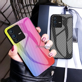 Ready Stock เคส Phone Case VIVO V23 V23E 5G 4G 2022 New Carbon Fiber Tempered Glass Ultra Thin Hard Cover Protective Shell เคสโทรศัพท์