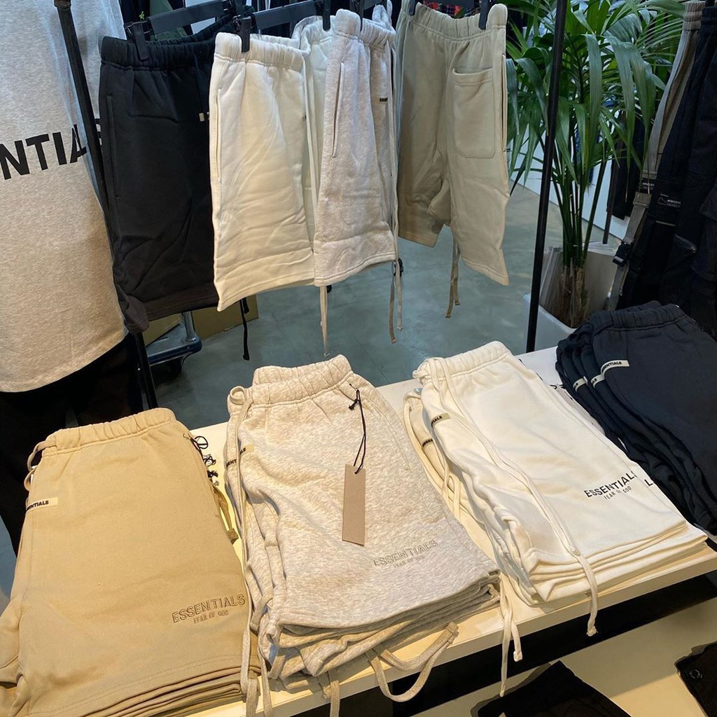 FEAR OF GOD double-line ESSENTIALS กางเกงขาสั้นผ้าฝ้ายผู้ชาย FOG high street สายรัดสะท้อนแสงหลวมกางเ