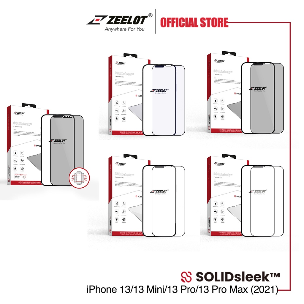 Zeelot SOLIDsleek กระจกนิรภัยป้องกันหน้าจอสําหรับ iPhone 13/13 Mini/13 Pro/13 Pro Max (2021)