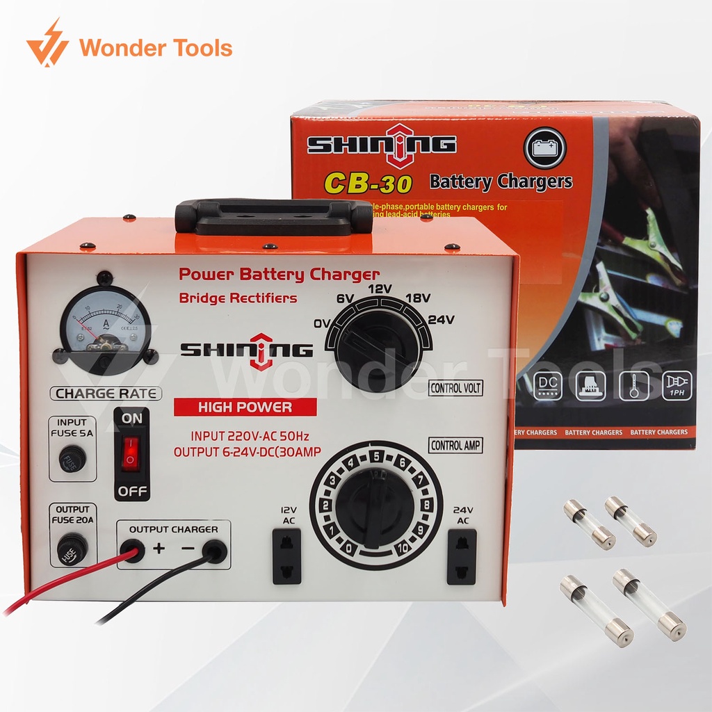 SHINING เครื่องชาร์จและสตาร์ท รุ่น CB-30 เครื่องชาร์จแบตเตอรี่ 30A ทุกปกระเภท