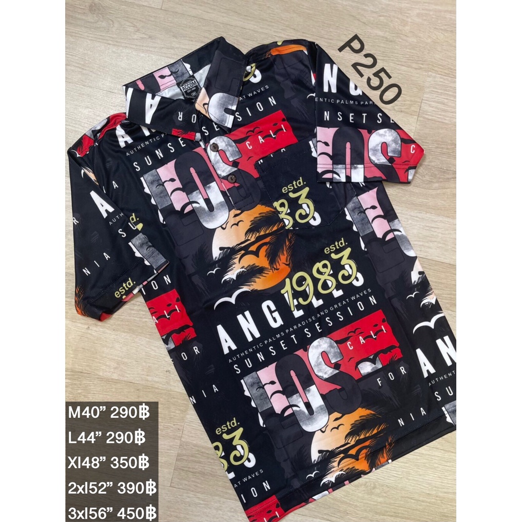 ไม่ต้องรีด ไม่ร้อน ไม่ยับ เสื้อเชิ้ตโปโลแขนสั้น Polo ลาย Sunset P250