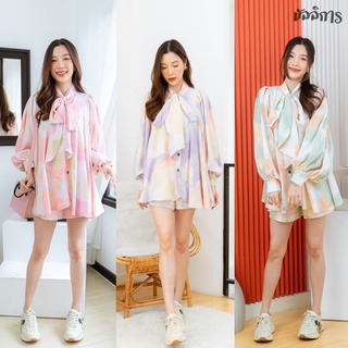 ราคา💜พร้อมส่ง🧡💗งานเสื้อแพทเทิร์นผูกโบว์ เเขนทรงบอลลูนหวาน ๆ + กางเกงขาสั้นใส่สบาย แมทช์ใส่ด้วยกันดีงามสุดพลัง**เซทแฟรี่**