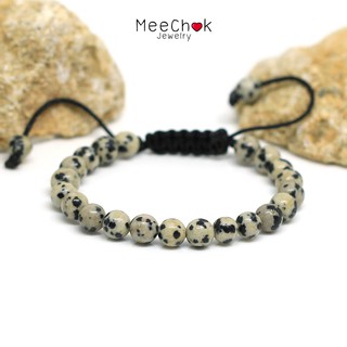 หินดัลเมเชี่ยนแจสเปอร์ หินไข่นกกะทา Dalmatian Jasper 6 มิล เชือกถัก ปรับขนาด นำพาความสุขมาสู่ผู้ถือครอง By.Meechok