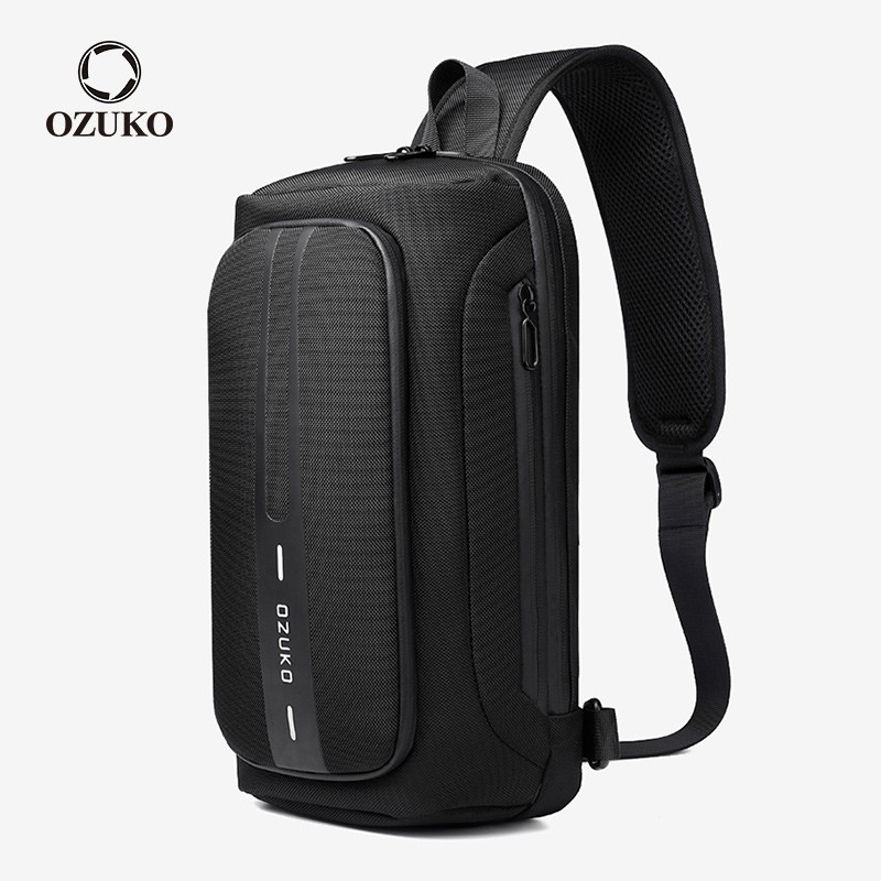 Ozuko กระเป๋าสะพายไหล่กระเป๋าคาดอกสําหรับผู้ชายกันน้ําชาร์จสาย Usb Messenger