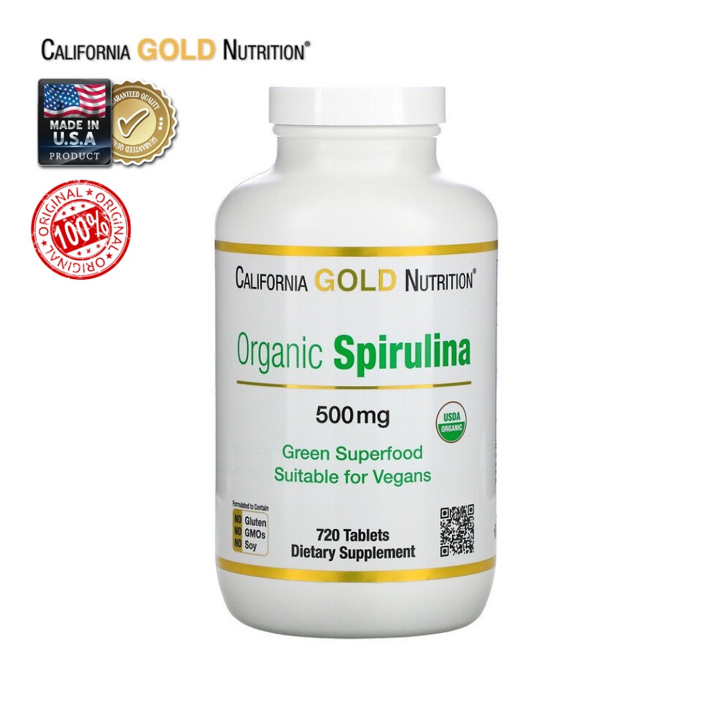 [พร้อมส่ง] California Gold Nutrition, Organic Spirulina สาหร่ายเกลียวทอง สาหร่ายสไปรูลิน่า 500 mg (720 เม็ด)