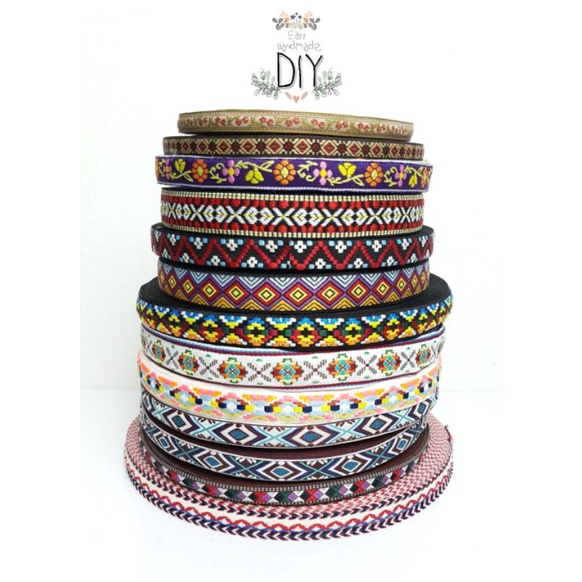 No.02 ริบบิ้นผ้าปักทอลวดลายต่างๆ หลายแบบหลายขนาด 15แบบ