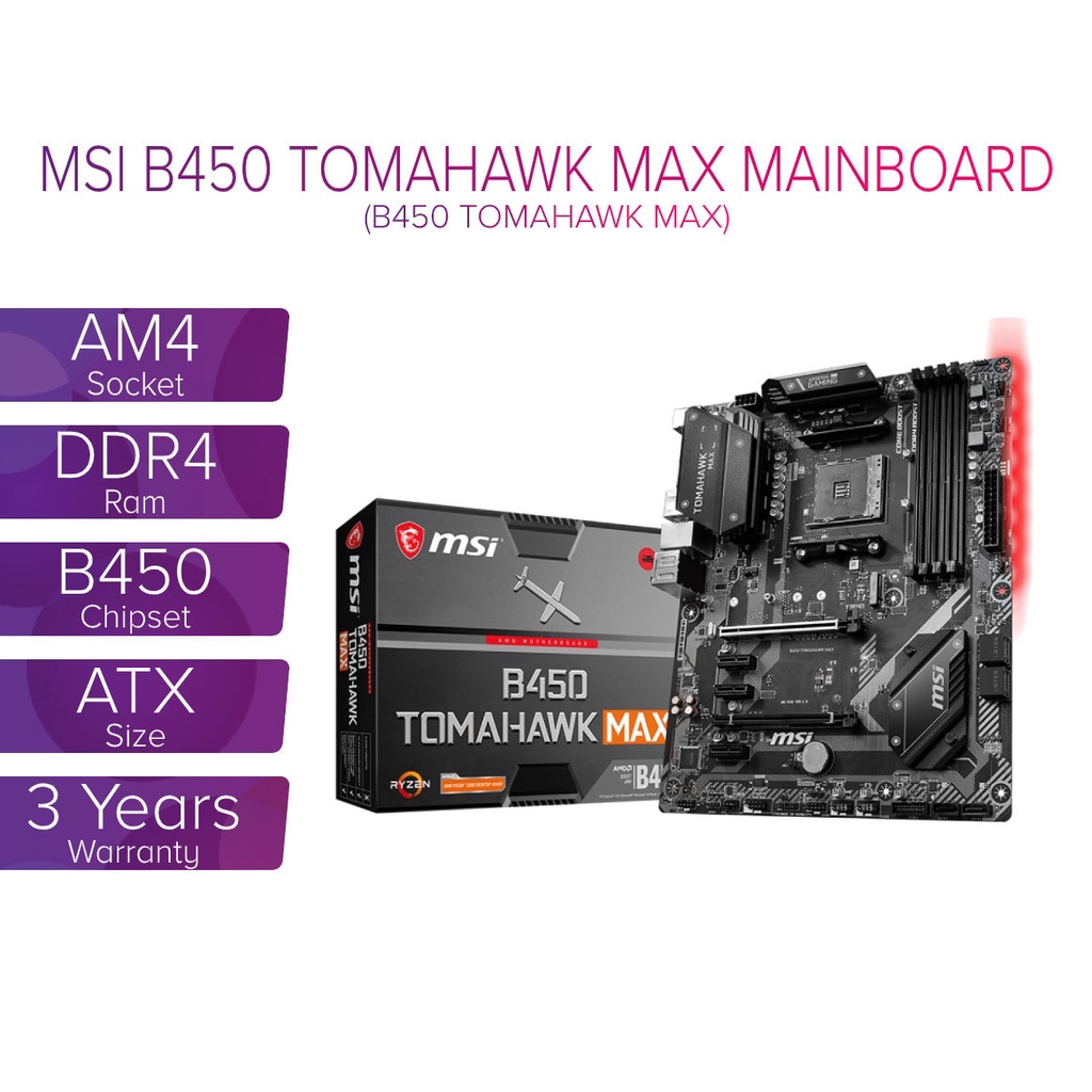 MAINBOARD (เมนบอร์ด) AM4 MSI B450 TOMAHAWK MAX ประกัน 3 ปี