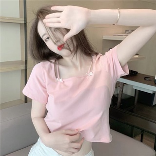 พร้อมส่ง เสื้อยืดแขนสั้น แบบบาง สีชมพู เข้ากับทุกการแต่งกาย สําหรับผู้หญิง เสื้อยืด JL-TX-113