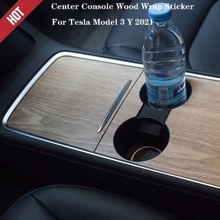 Tesla อุปกรณ์เสริมFor Tesla model 3 Y 2022 Wood Grain Car Central Control anel VC Sticker Interior Film trimอะไหล่รถยนต์