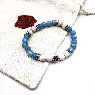 กำไลข้อมือหินแท้ Howlite + Aquamarine ขนาด 6,8 มิล