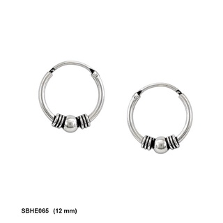 SILVER THAI        925 sterling silver bali hoop earrings 12 mm.ต่างหูแบบห่วง12mm