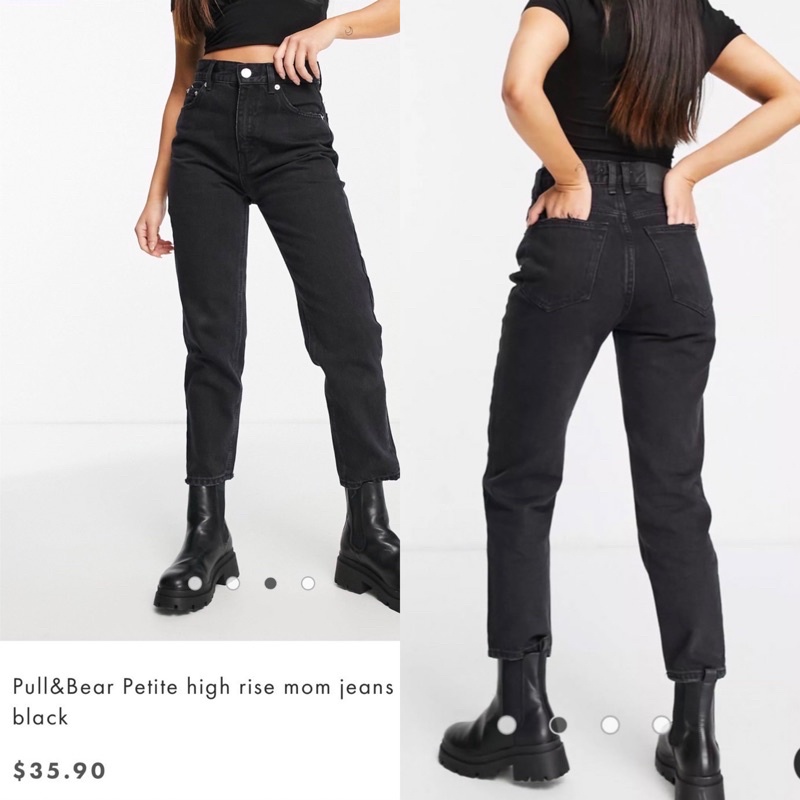 New Pull&Bear Basic Mom Jeans สีดำฟอก ทรงมัมเอวสูง