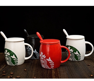 starbucksที่มีคุณภาพสูงเซรามิกแก้วคลาสสิกถังไวน์ถ้วยกาแฟขนาดใหญ่นางเงือกรุ่นที่มีฝาปิดช้อนสร้างสรรค์ถ้วยน้ำสตาร์บัคส์