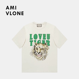 แขนสั้นcrew neckเสื้อยืดแขนสั้น พิมพ์ลาย Amivlone love you series สีขาว สําหรับผู้หญิงS-XXXXL