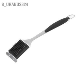B_uranus324 Barbecue Grill Brush Scraper Long Handle Stainless Steel Silver No Scratch Cleaning Portable for BBQ Grilling