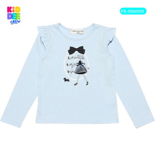 KiddeeCrew เสื้อแขนยาวระบายหัวไหล่สีฟ้า Blue long sleeve off-the-shoulder shirt เหมาะสำหรับอายุ 1-14 ปี