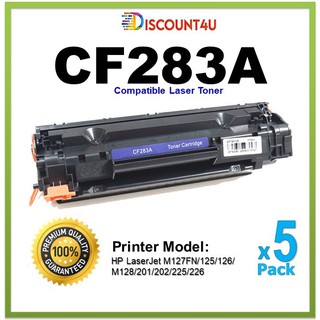 **Pack5**.. Discount4U ตลับหมึก Toner 83A / CF283A / 283A ใช้กับ HP LaserJet Pro MFP M125a/M125nw/M127fn/M127fw/M127fp