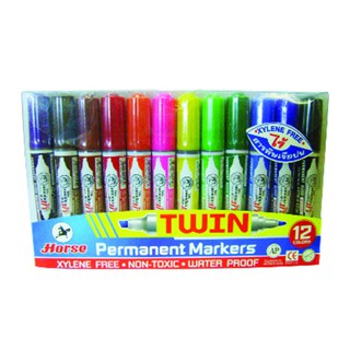 KTS (ศูนย์เครื่องเขียน) ชุดปากกาเคมี 2 หัว ตราม้า 12 สี