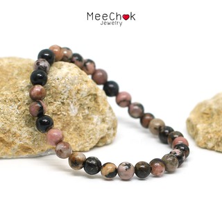 หินโรโดไนท์ ลายดำ Rhodonite 6 มิล หินความรัก สมปรารถนาในความรัก กำไลหิน หินสี หินสีชมพู By.Meechok