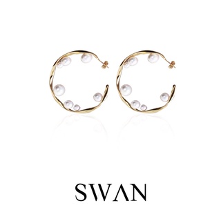 SWAN - Baroque Pearl Twist Hoop Earring ต่างหูเงินแท้ ชุบทอง14K ต่างหูห่วง มุกแท้ มุกบารอค มุกน้ำจืด