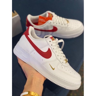 รองเท้า Nike Air Force107 Essential "White/Gym Red/ขาว/Gym Red ของแท้