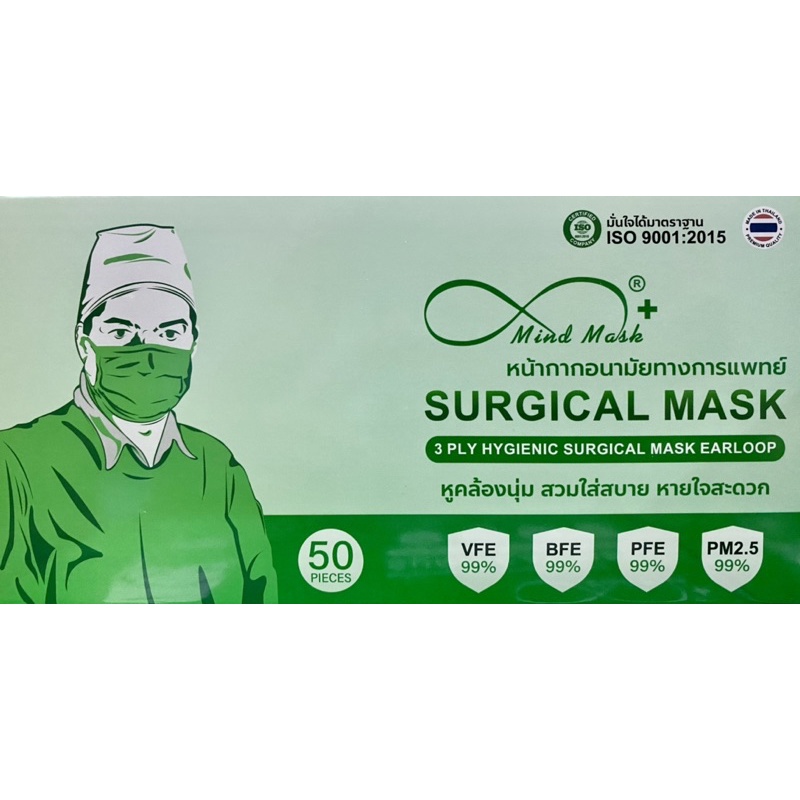 Mind mask หน้ากากอนามัยทางการแพทย์ SURGICAL MASK เกรดโรงพยาบาล มี50ชิ้น
