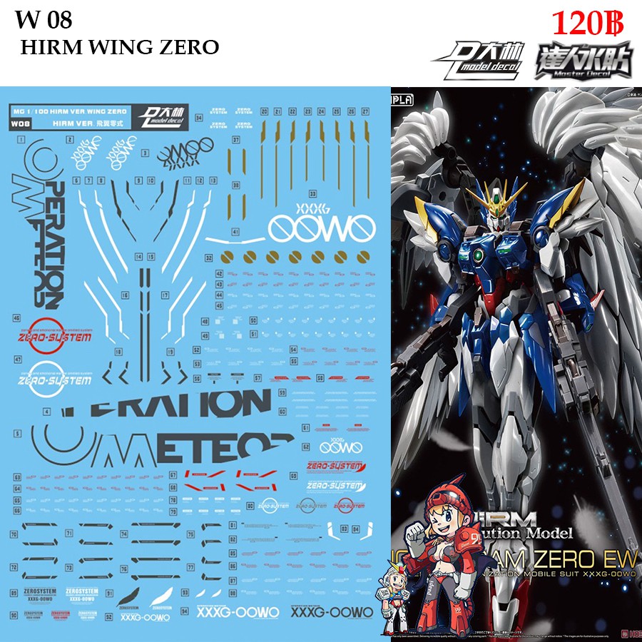 ดีคอลน้ำ [D.L. Darlin] W08 HIRM XXXG-00W0 WING GUNDAM ZERO EW MG 1/100 Water Decal W 08