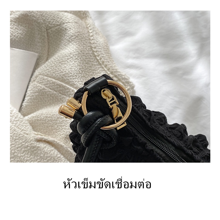 หมู ผู้หญิงกระเป๋าถือกระเป๋าสะพายใต้วงแขนกระเป๋าจีบตกแต่งความจุขนาดใหญ่สไตล์เรียบง่าย