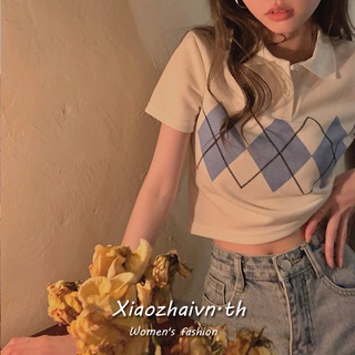 Xiaozhainv เสื้อยืดโปโลแขนสั้นสไตล์วิทยาลัยน่ารักใหม่