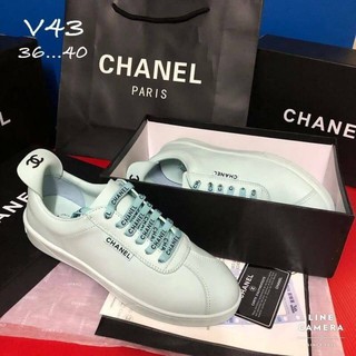 👟👉 Chanel Sneakers รองเท้าผ้าใบหนังแท้100% งานเกรดHi-end 1:1 ใส่เดินสลับแท้ได้เลย งานดีมากกก Full set 👈👟