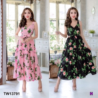 TW13791  Maxi Dress แม็กซี่เดรสแขนกุด คอวี