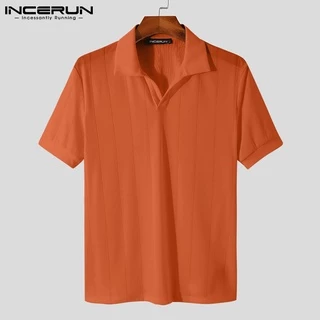 Incerun เสื้อโปโล คอปก แขนสั้น ลําลอง สไตล์เรียบง่าย 6 สี สําหรับผู้ชาย