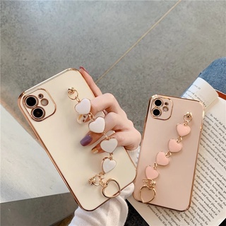 เคส VIVO V27 Y16 Y22s Y02s Y35 Y33s Y21 V21 V21e Y3s Y12A Y20 Y20s Y12s V20 Pro S1 S1 Pro Y50 Y30 Y30i V11i Y95 Y93 Y91 Y91i Y91C Case เคส TPU อ่อนชุบหรูหราพร้อมสร้อยข้อมือโซ่หัวใจ รักสุดหัวใจ สายคล้องคอน่ารักน่ารักสำหรับผู้หญิง