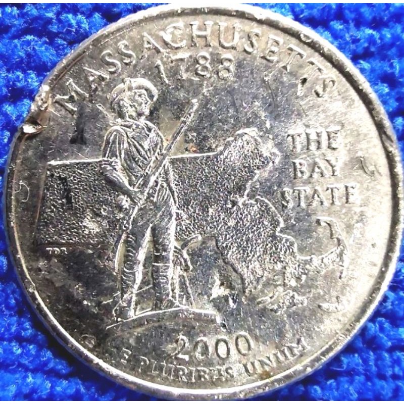 เหรียญ​หมุนเวียน​ USA, ใช้แล้ว, 0.25​USD, State​ Quarter, Massachusetts, ปี 2000, #0783