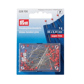 Prym Glass-head pins 35x0.40mm red 5g / เข็มหัวแก้วบางพิเศษ สีแดง ขนาด 0.40 x 35 มม. แบรนด์ Prym ประเทศเยอรมนี (G029700)