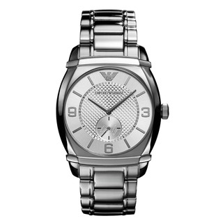 Emporio Armani Mens AR0339 Silver Stainless-Steel Quartz Watch with Silver Dial(Black)