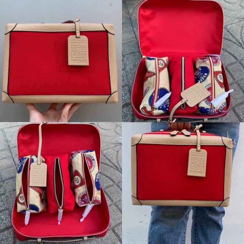 กระเป๋า Estee สีแดงสุดหรู สวยตาแตกมากแม่ เป็นเซต 4 ชิ้น  มีกระเป๋าลูกให้ 3 ใบด้วยนะคะ