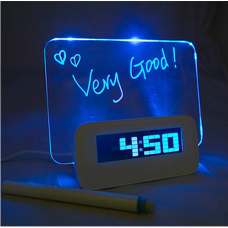 New Blue Green LED Fluorescent Digital Alarm Clock Message Board USB 4 Port Hub