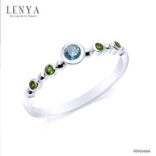 Lenya Jewelry แหวนเงินแท้ ประดับบลูโทแพซ (Blue Topaz) และซาโวไรท์ (Tsavorite) ตัวเรือนชุบโรเดียม