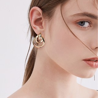 ต่างหูทองแบบกลม  Gold Circles Earrings