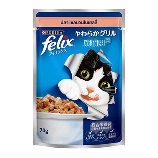 เฟลิกซ์ อาหารแมว ชนิดเปียก รสปลาแซลมอนในเยลลี่ 70 กรัม x 12 ซอง อาหารแมว Felix Adult Wet Cat Food Salmon in Jelly Flavou