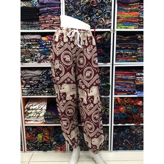 กางเกงเอวสม๊อค ลายช้าง กางเกงลายช้าง กางเกงขายาว Aladdin Yoga Harem Womens Thai Harem Pants  Elephant Harem Pants