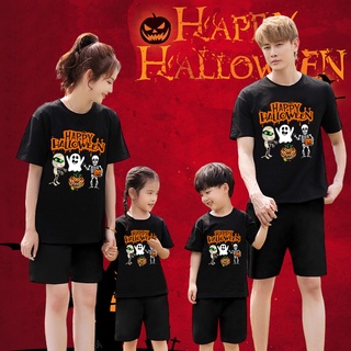 เสื้อยืด พิมพ์ลายหัวกะโหลก Happy Halloween สําหรับครอบครัว แม่ และพ่อ