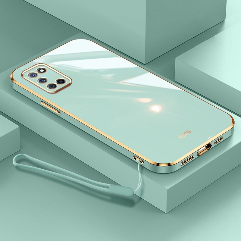 ขอบตรงสไตล์หรูหราฟรีกรณีเชือกเส้นเล็กสำหรับ OPPO A52 A92 A33 A53 2020 A54 A55 4G A74 5G ดีไซน์ใหม่สแควร์เคสโทรศัพท์เคสแบบนุ่มชุบ