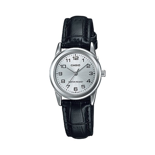 Casio Standard นาฬิกาข้อมือผู้หญิง สายหนังสีดำ/หน้าปัดเงิน รุ่น LTP-V001L-7BUDF,LTP-V001L-7B,LTP-V00